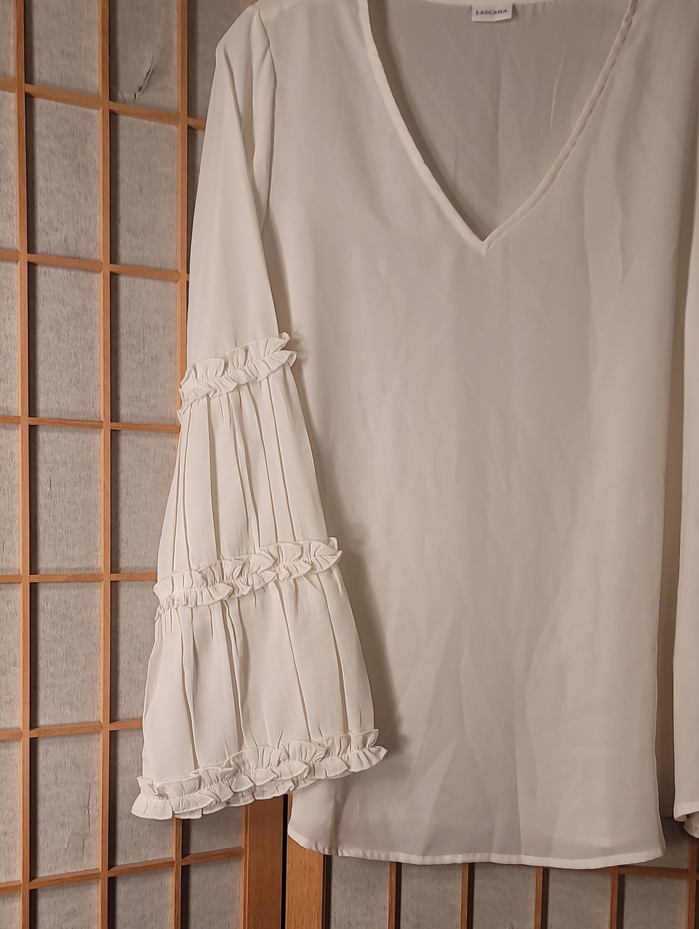 LASCANA Ruffle Sleeve V-Neck Blouse - Picture 5 of 7